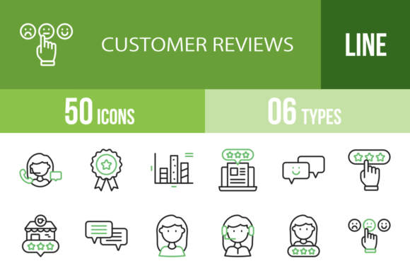50 Customer Reviews Green & Black Icons for Any Project