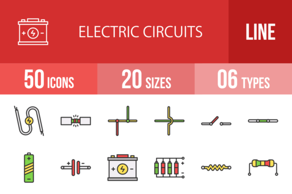 50 Electric Circuits Filled Line Icons: A Designer's Toolkit