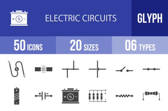50 Electric Circuits Glyph Icons for Your Tech Projects