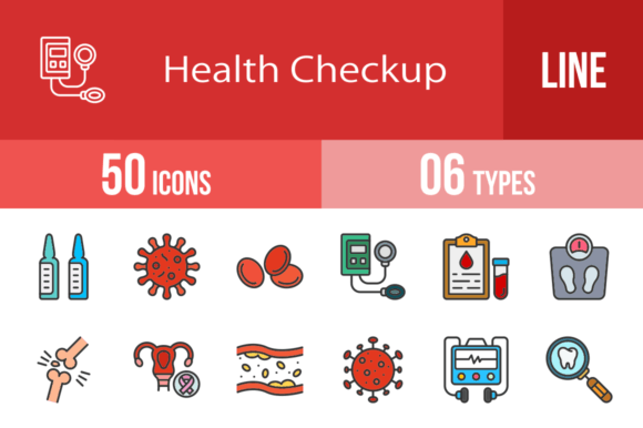 50 Health Checkup Filled Line Icons for Modern Design