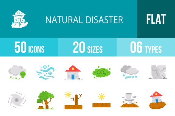 50 Natural Disaster Flat Multicolor Icons for Creative Projects