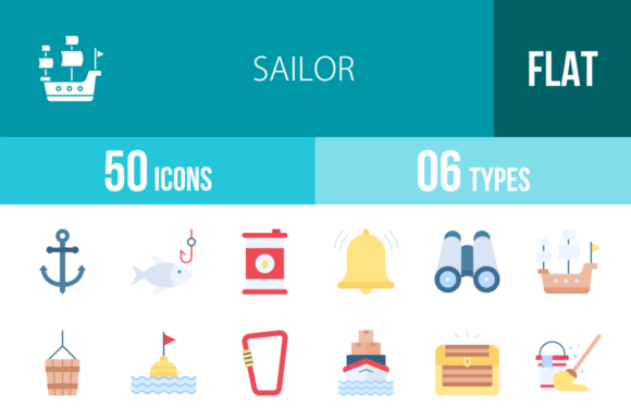 50 Sailor Flat Multicolor Icons: A Modern Design Toolkit