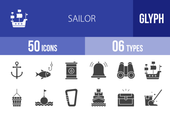 50 Sailor Glyph Icons: Nautical Icons for Modern Projects
