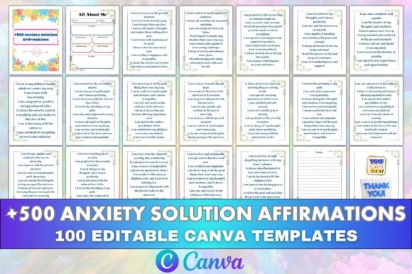 +500 Anxiety Solution Affirmations Canva: A Designer's Guide to Calming Design Assets