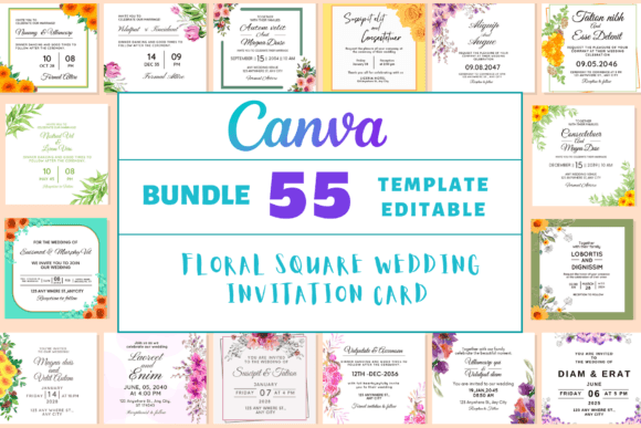 55 Floral Square Wedding Invitation Card