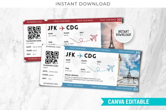 Editable Paris Trip Boarding Pass Canva