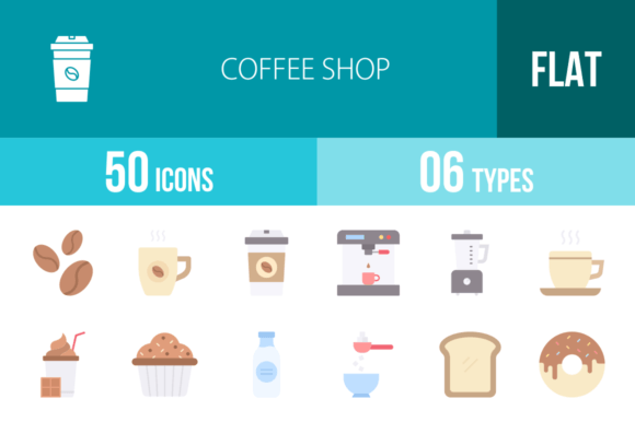 Elevate Your Brand with 50 Coffee Shop Flat Multicolor Icons