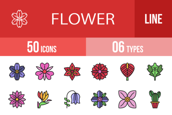 Elevate Your Projects with These 50 Flowers Filled Line Icons