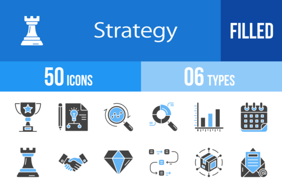 Mastering Strategy: 50 Blue and Black Icons for Clarity