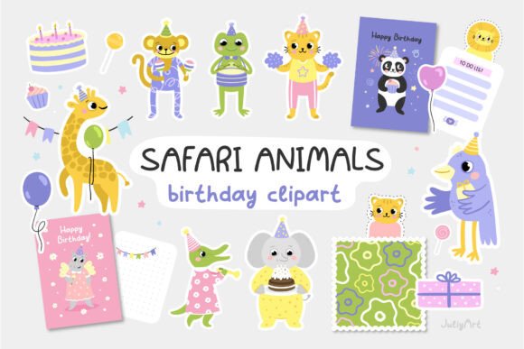 Safari Animals Birthday Set: Creative Assets for Youthful Designs