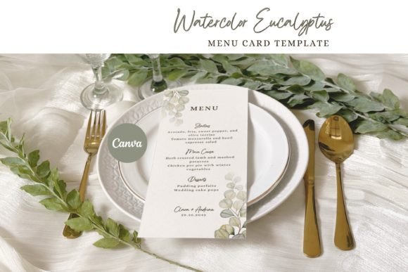 Watercolor Eucalyptus Wedding Menu Card